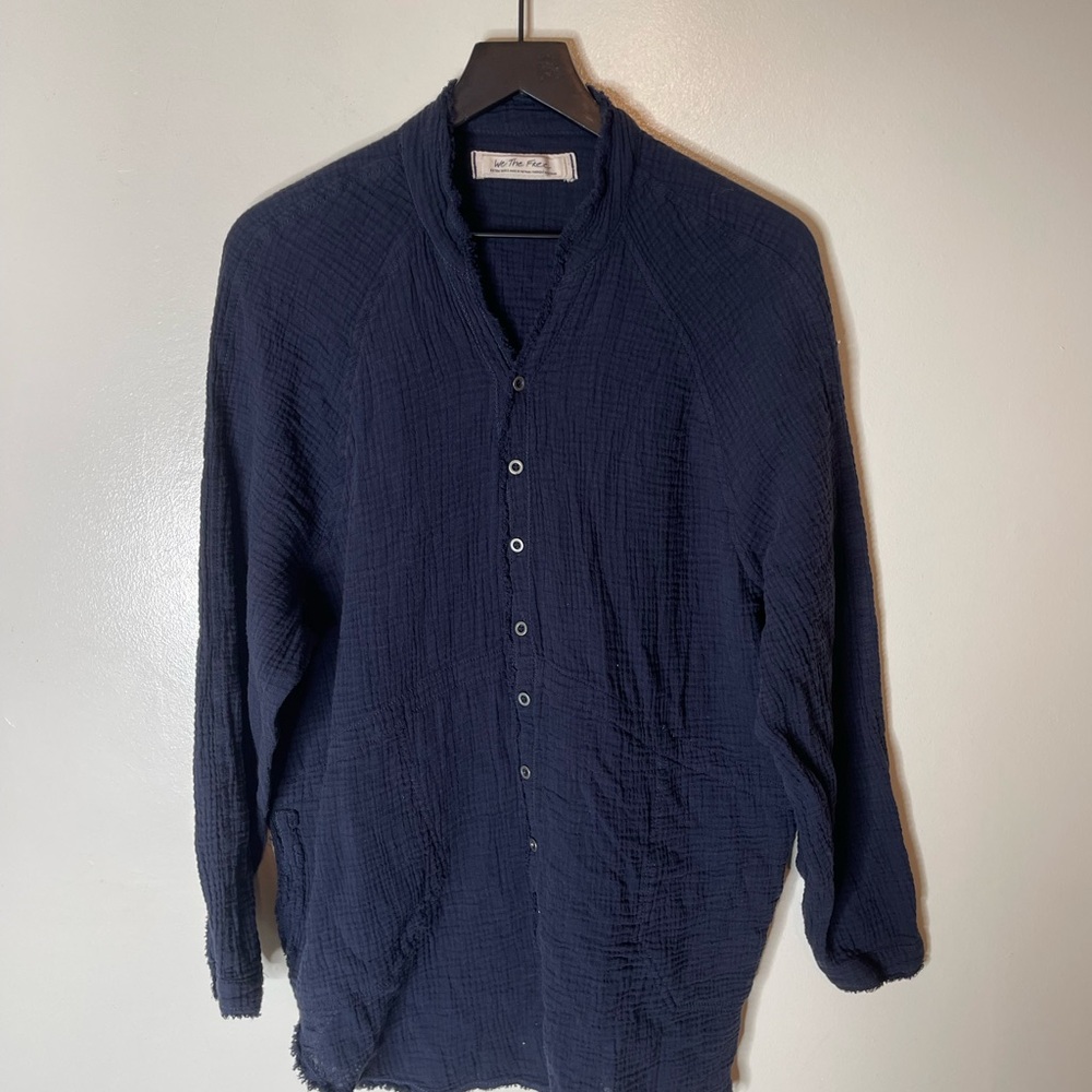 We The Free Navy Blue Button-Down Gauze Shirt